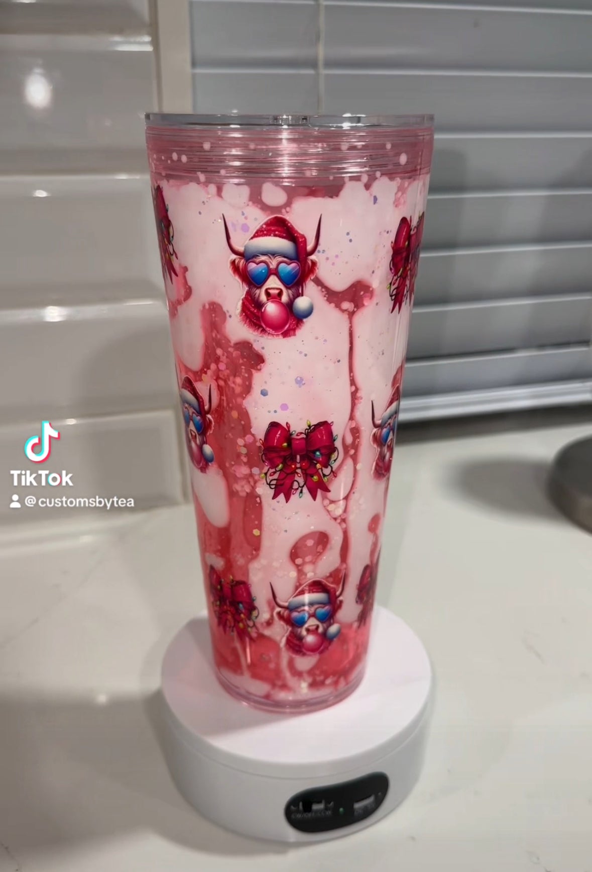 RTS-Premade-24oz Acrylic Snow Globe-Dual Lava Christmas Moo Moo