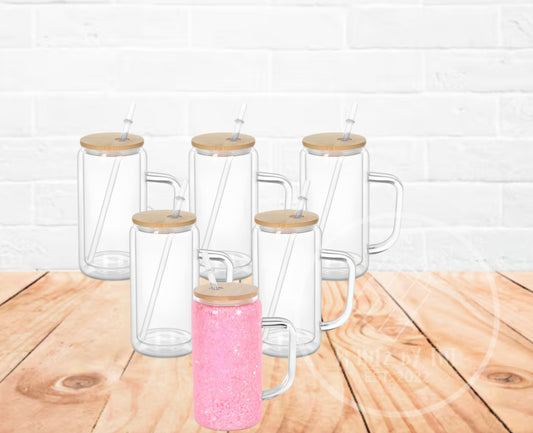 16oz Glass Snow Globe Tumbler With Handle
