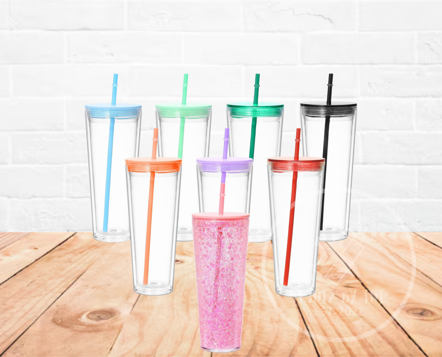 24oz Acrylic Snow Globe Tumbler W/Colored Lid & Straw