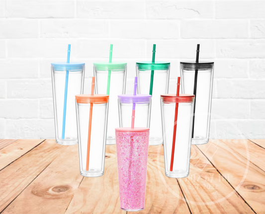 24oz Acrylic Snow Globe Tumbler W/Colored Lid & Straw