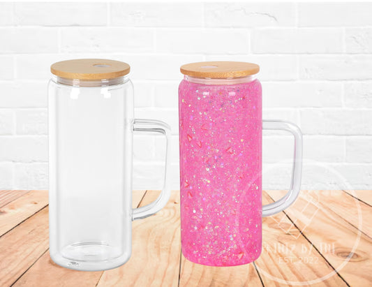 20oz Glass Snow Globe Tumbler With Handle