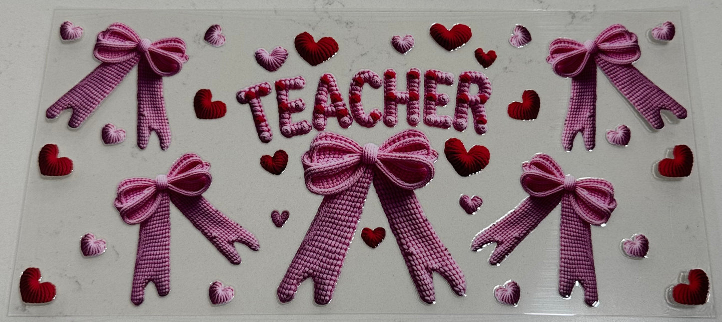 Crocheted Teacher With Pink Bows & Red Hearts
