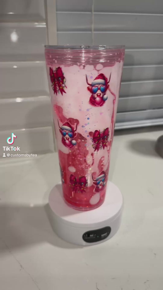 RTS-Premade-24oz Acrylic Snow Globe-Dual Lava Christmas Moo Moo